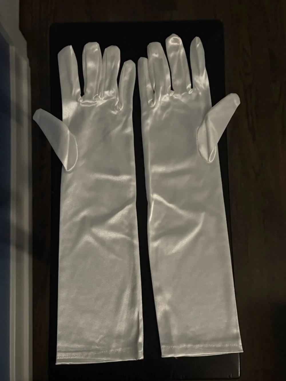 WHITE SATIN GLOVES | mid-length below elbow | Women’s Size Medium